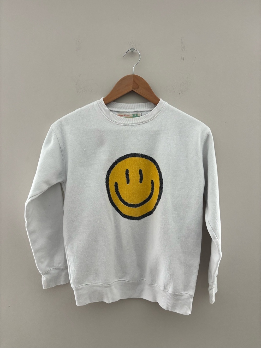 Vintage Havana White Smiley Face Crewneck Sweatshirt Girls L 14 Cozy Fleece